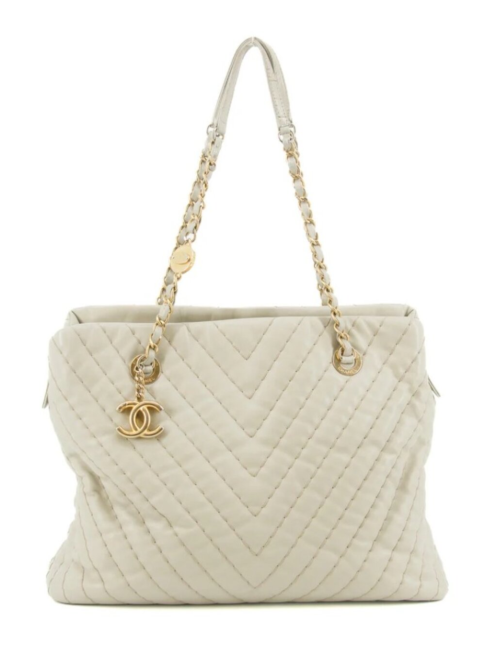 Chanel Surpique Chevron CC Charm Tote (often referred as Chevron V-Stitch Tote